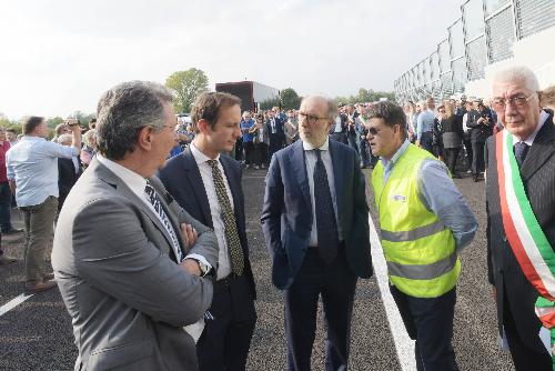 Il governatore Massimiliano Fedriga con il vice Riccardo Riccardi e l'assessore alle Infrastrutture Graziano Pizzimenti all'inaugurazione della variante di Dignano